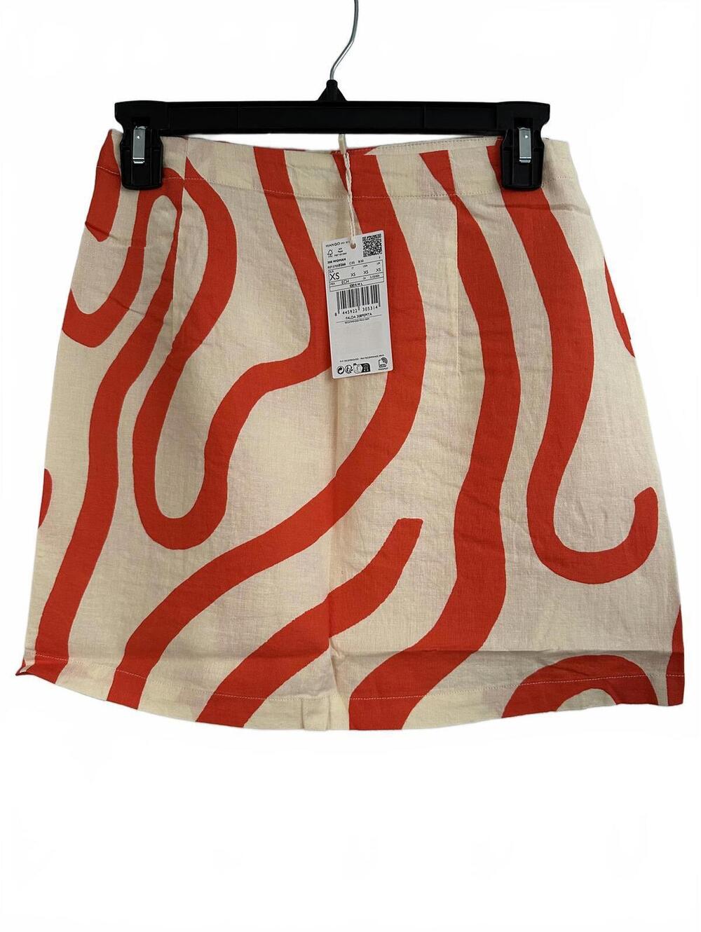 Mango Printed Linen-Blend Skirt Orange Ecru NWT Size XS - Picture 5 of 8